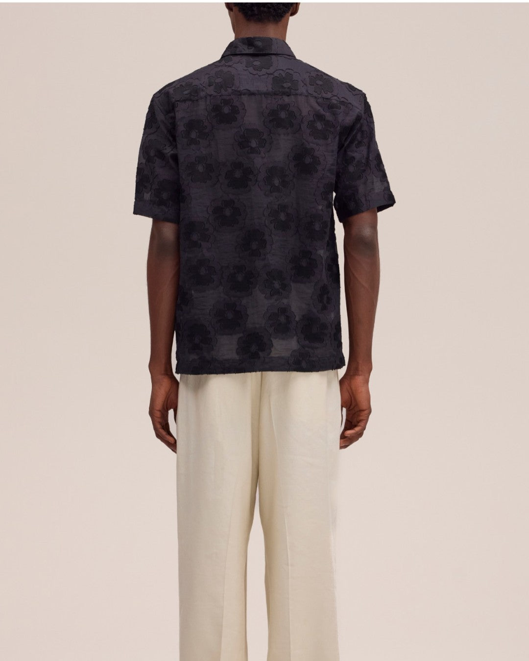 Black Freddy SS NO PKT Yam Dyed Satin Dobby Weave Shirt