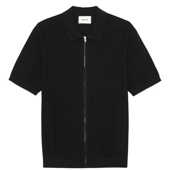 Black Gustav Lightweight Organic Cotton Full Zip Polo