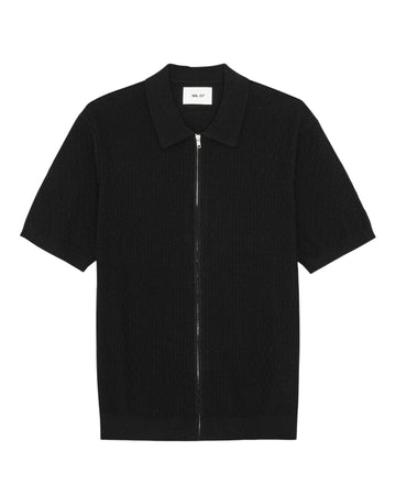 Black Gustav Lightweight Organic Cotton Full Zip Polo