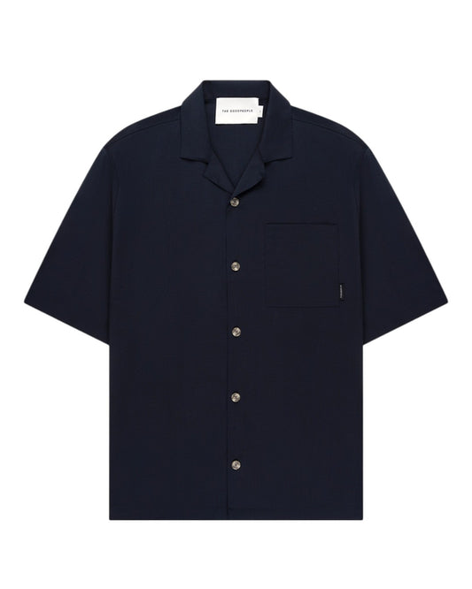 Navy Sage Wool-Linen Blend Shirt