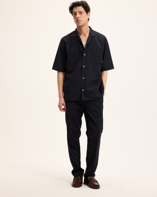 Navy Sage Wool-Linen Blend Shirt
