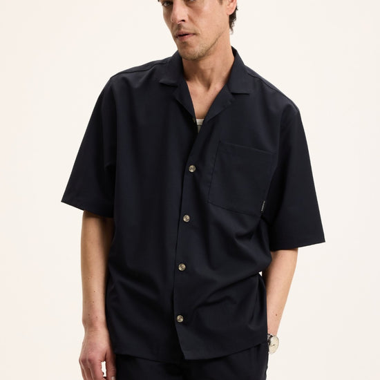 Navy Sage Wool-Linen Blend Shirt