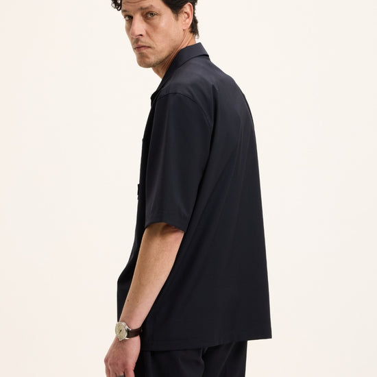 Navy Sage Wool-Linen Blend Shirt
