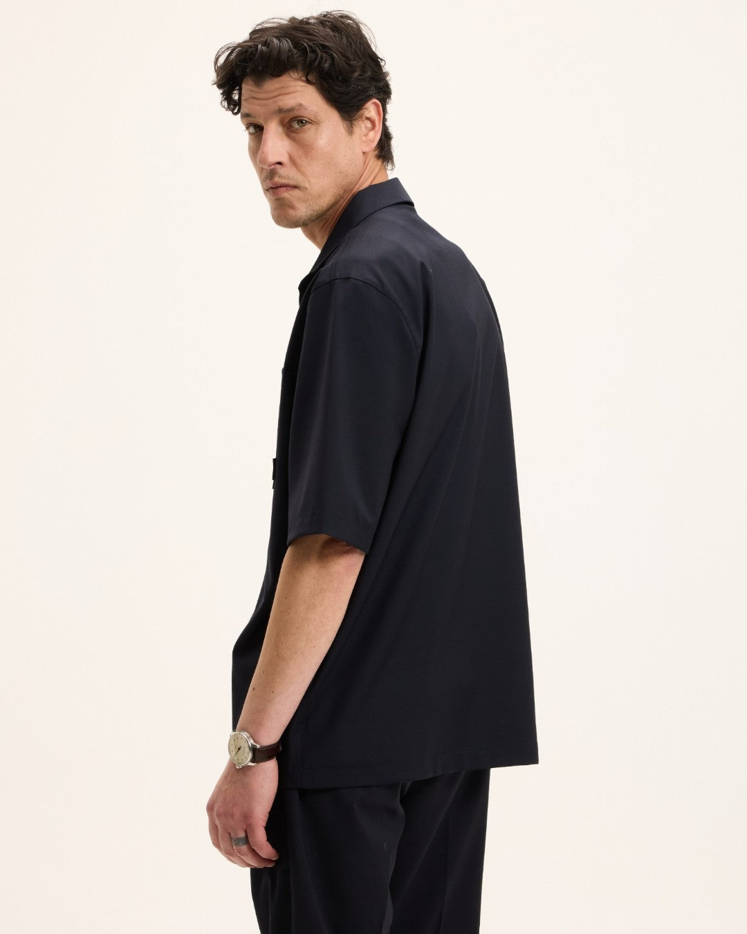 Navy Sage Wool-Linen Blend Shirt