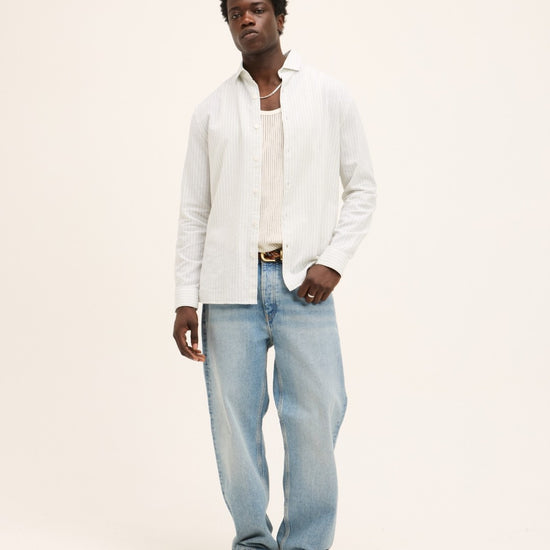 Mint Green Off White Subway Linen Blend Shirt