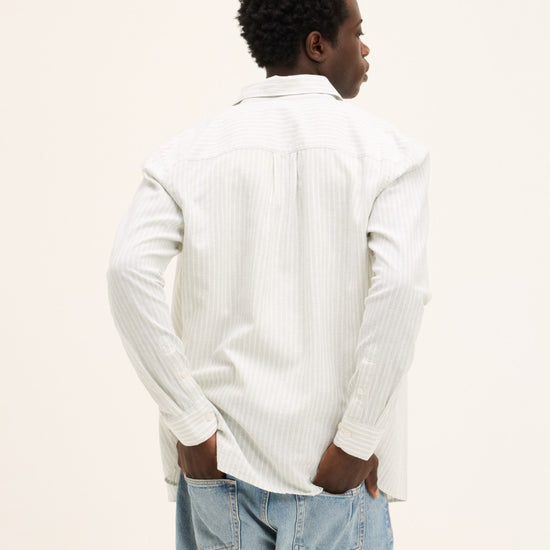 Mint Green Off White Subway Linen Blend Shirt