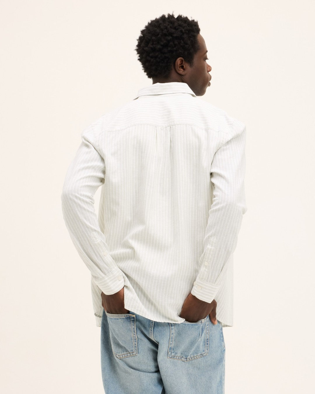 Mint Green Off White Subway Linen Blend Shirt
