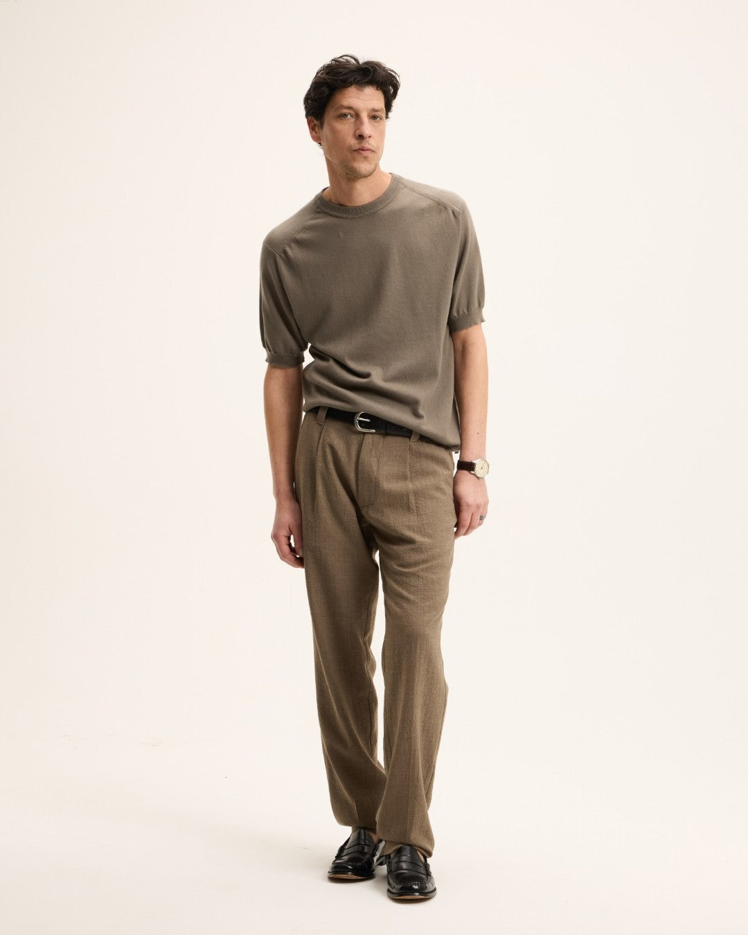 Sand Bart Wool Blend Tapered Fit Trousers