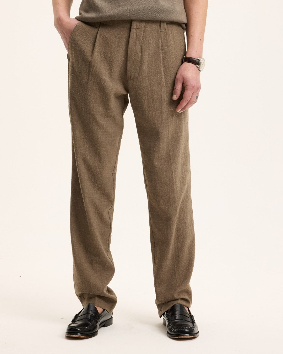 Sand Bart Wool Blend Tapered Fit Trousers