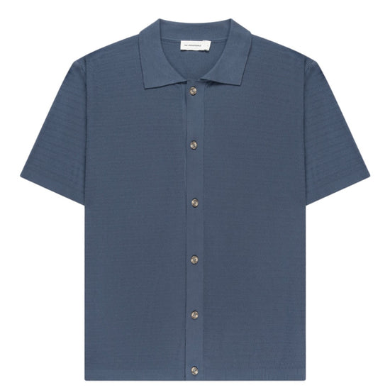 Stone Blue PVest Knitted Cotton Button Up Polo
