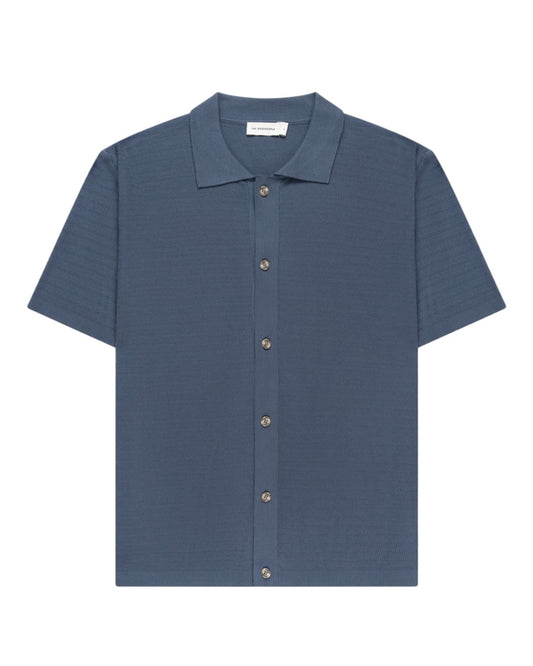 Stone Blue PVest Knitted Cotton Button Up Polo