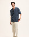 Stone Blue PVest Knitted Cotton Button Up Polo