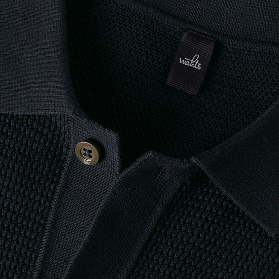 Night Blue Knitted Combed Cotton Structured Polo