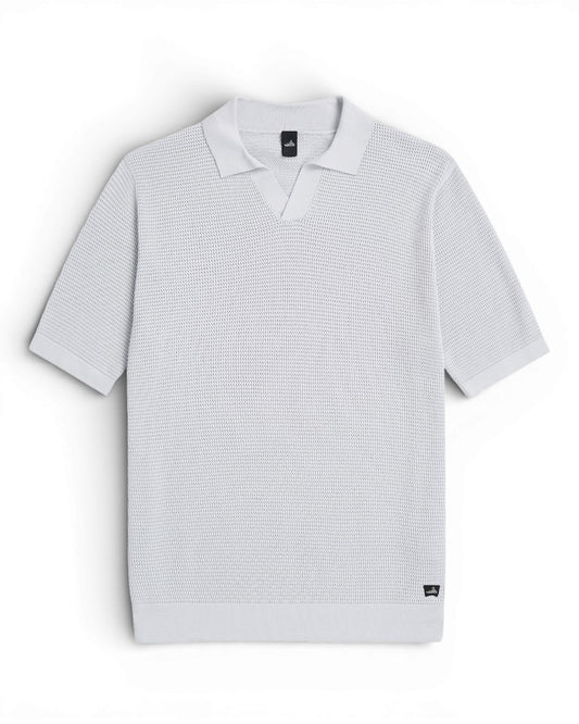 Stone Grey Fenton Combed Cotton Structured Knitted Polo