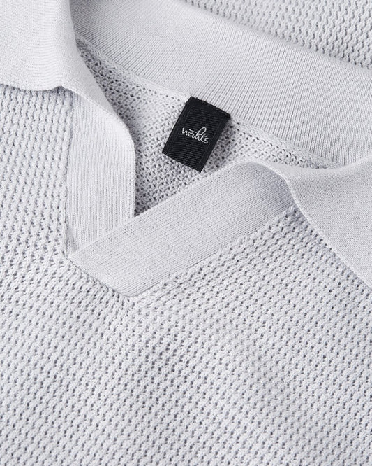 Stone Grey Fenton Combed Cotton Structured Knitted Polo
