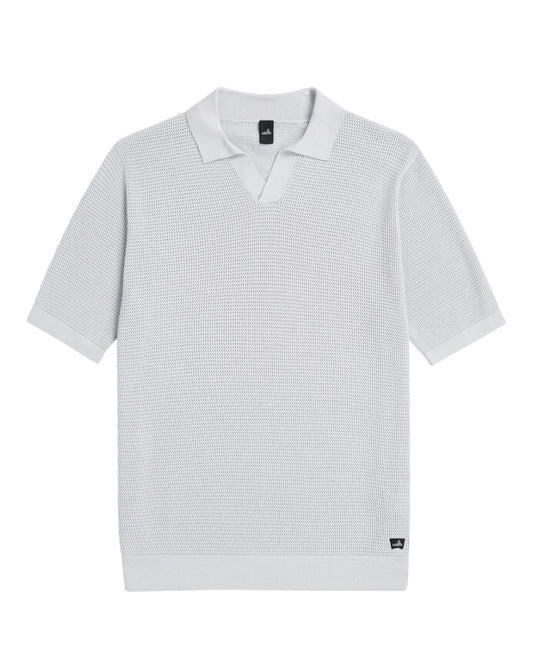 Frost Blue Fenton Combed Cotton Structured Knitted Polo