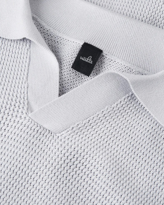 Frost Blue Fenton Combed Cotton Structured Knitted Polo
