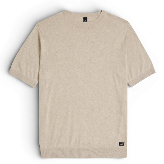 Dark Stone Beige Melange Wade Cotton Linen Knitted T-shirt