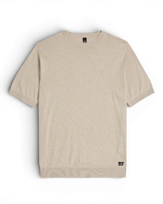 Dark Stone Beige Melange Wade Cotton Linen Knitted T-shirt