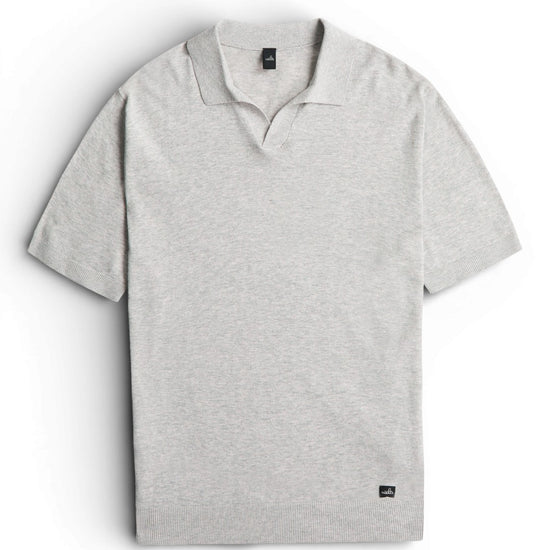 Light Grey Melange Flynth Cotton Linen Knitted Open Collar Polo