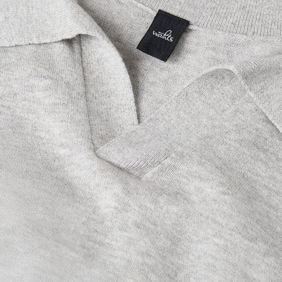 Light Grey Melange Flynth Cotton Linen Knitted Open Collar Polo