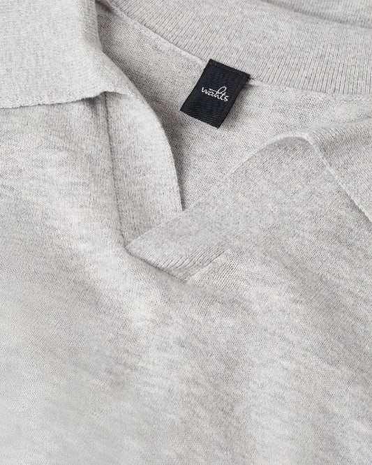 Light Grey Melange Flynth Cotton Linen Knitted Open Collar Polo