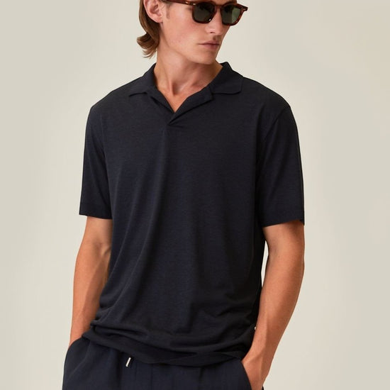 Deep Navy Daley Luxury Jersey Open Collar Polo