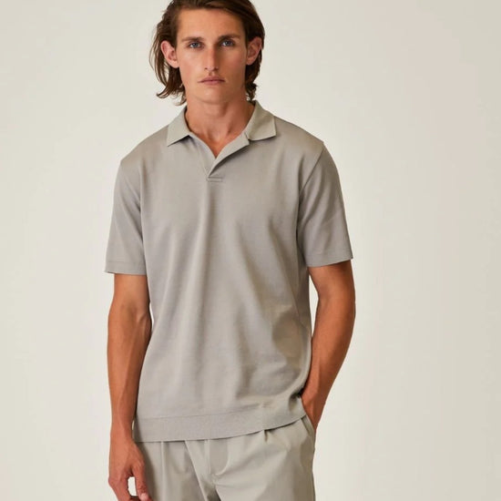 Stone Grey Daley Luxury Pique Open Collar Polo
