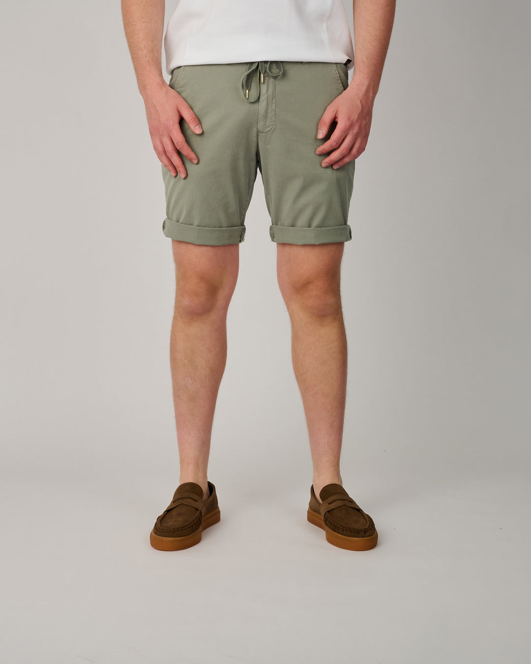 Malibu Tencel Mist Olive Drawstring Shorts