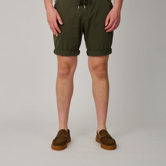 Malibu Tencel  Military Green Drawstring Shorts