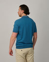 Dusty Blue Knitted Cotton Collar Striped Skipper Polo