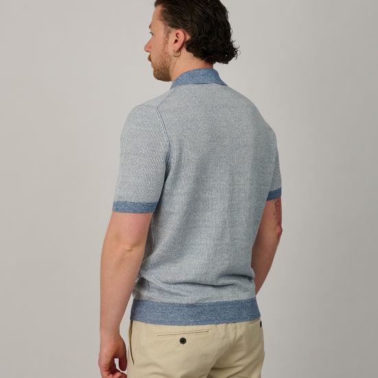 Frost Blue Striped Knitted Zip Polo
