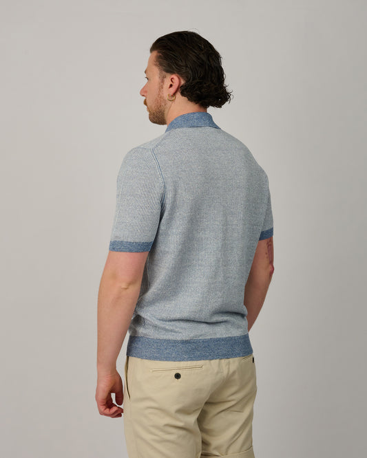 Frost Blue Striped Knitted Zip Polo