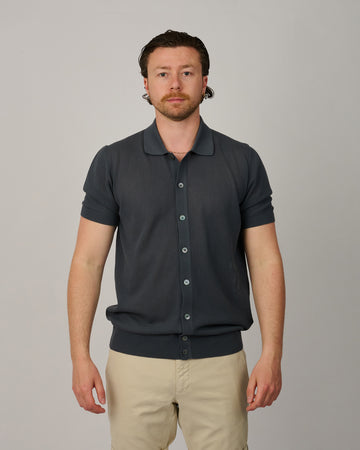 Graphite Grey Button Through Knitted Polo