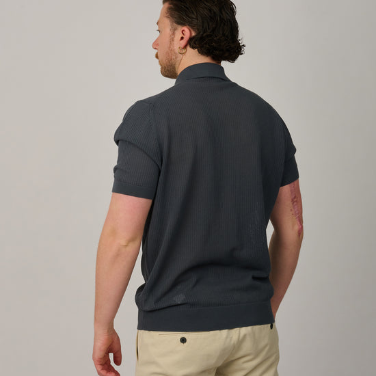 Graphite Grey Button Through Knitted Polo