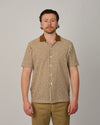 Brown Beige Stripe Button Through Knitted Polo