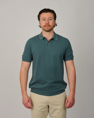 Blue Honeycomb Knitted Cotton Skipper Polo