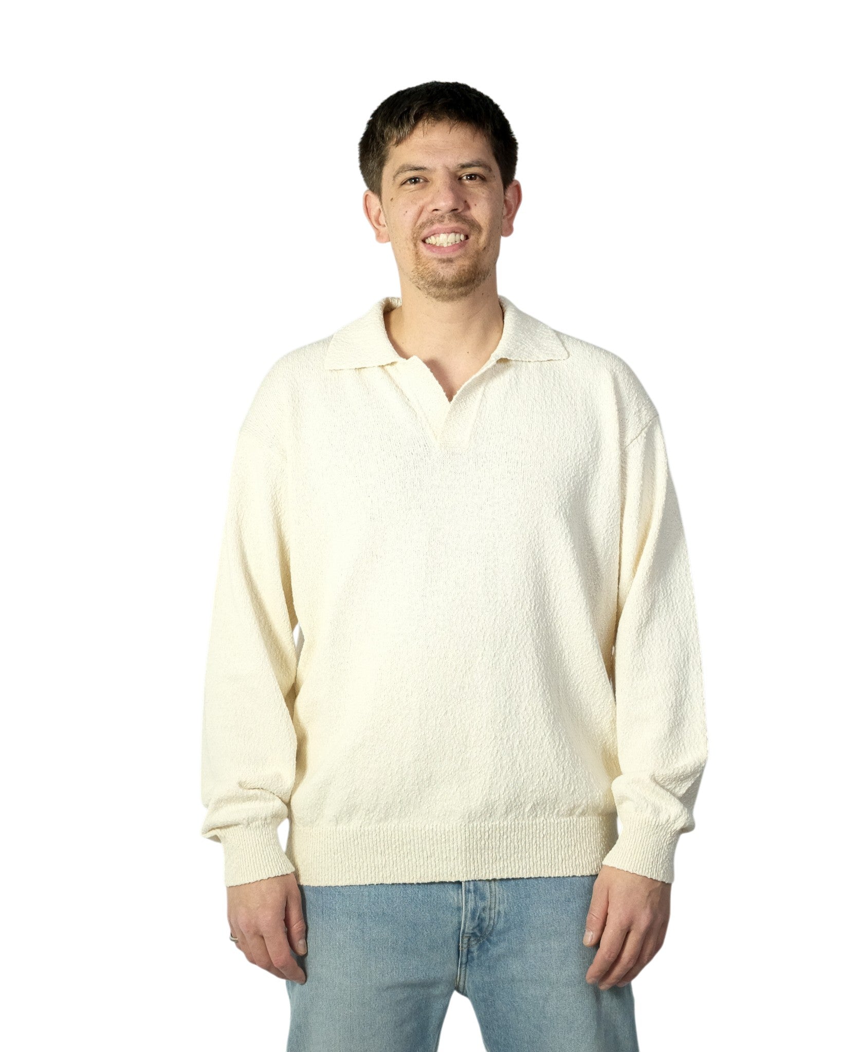 Ecru Comfy Fit LS Skipper Polo