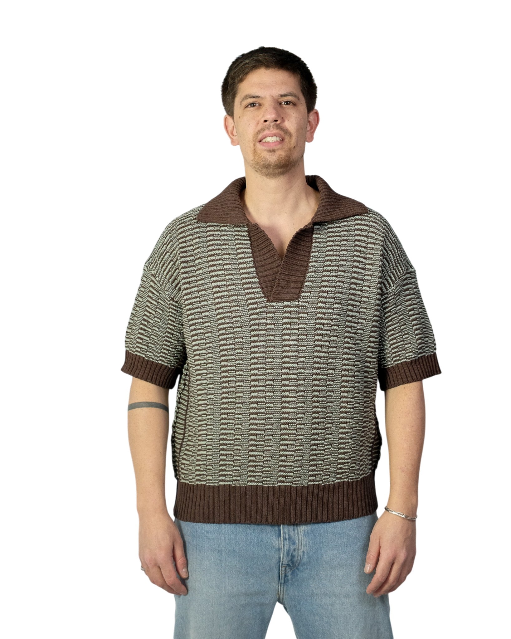 Nero Bicolore Heavyweight Knitted Cotton Skipper Polo