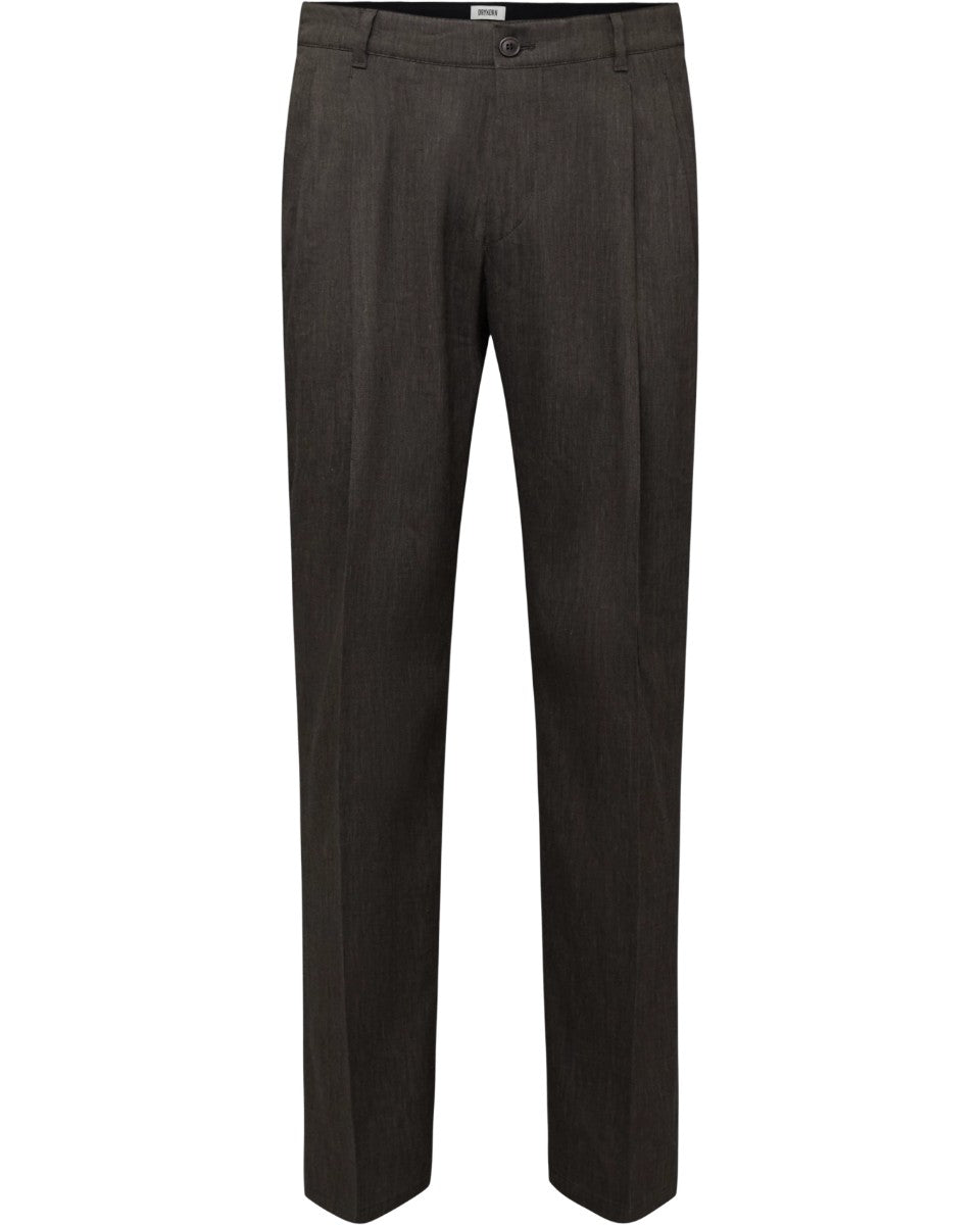 Brown Leek Relaxed Fit Pleated Trousers