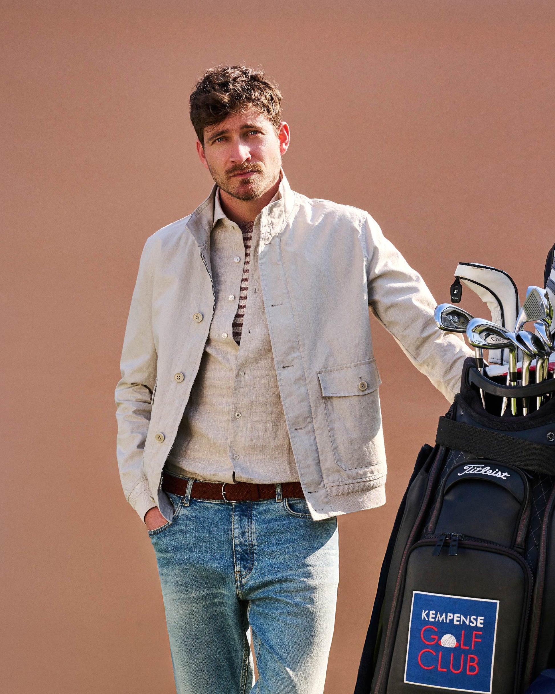 Oatmeal Milk Soil Alcamo Button Closure Bomber Jacket