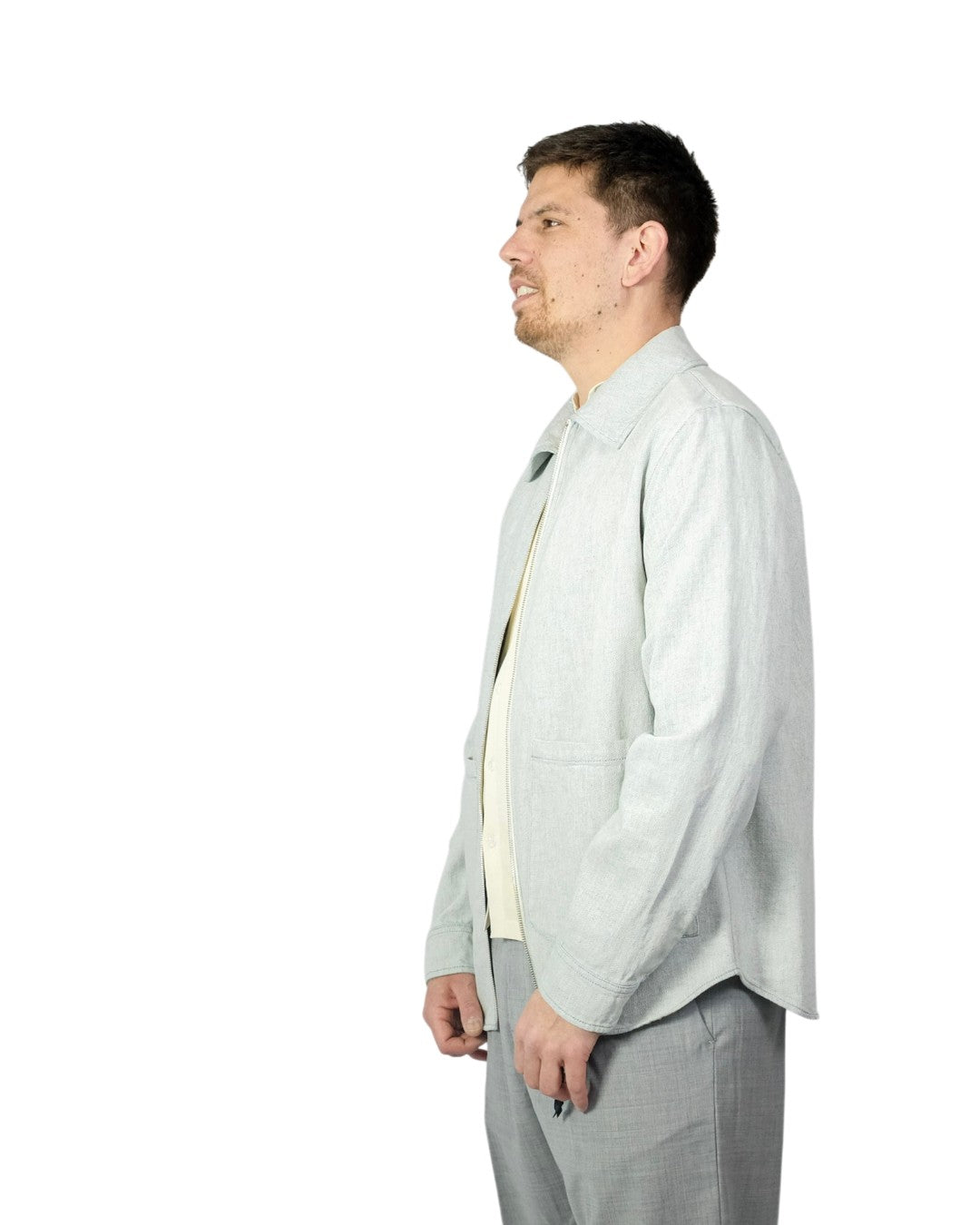 Stone Denim Twill Zipped Overshirt