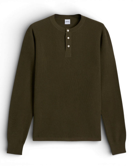 Military Cotton Henley Pullover
