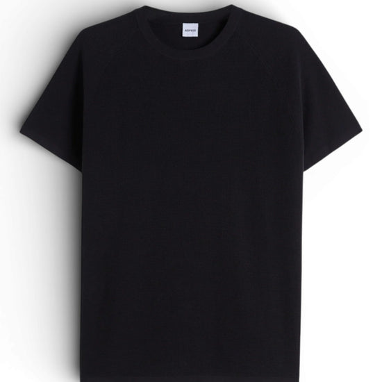 Navy Knitted Microwaffled Roundneck T-shirt