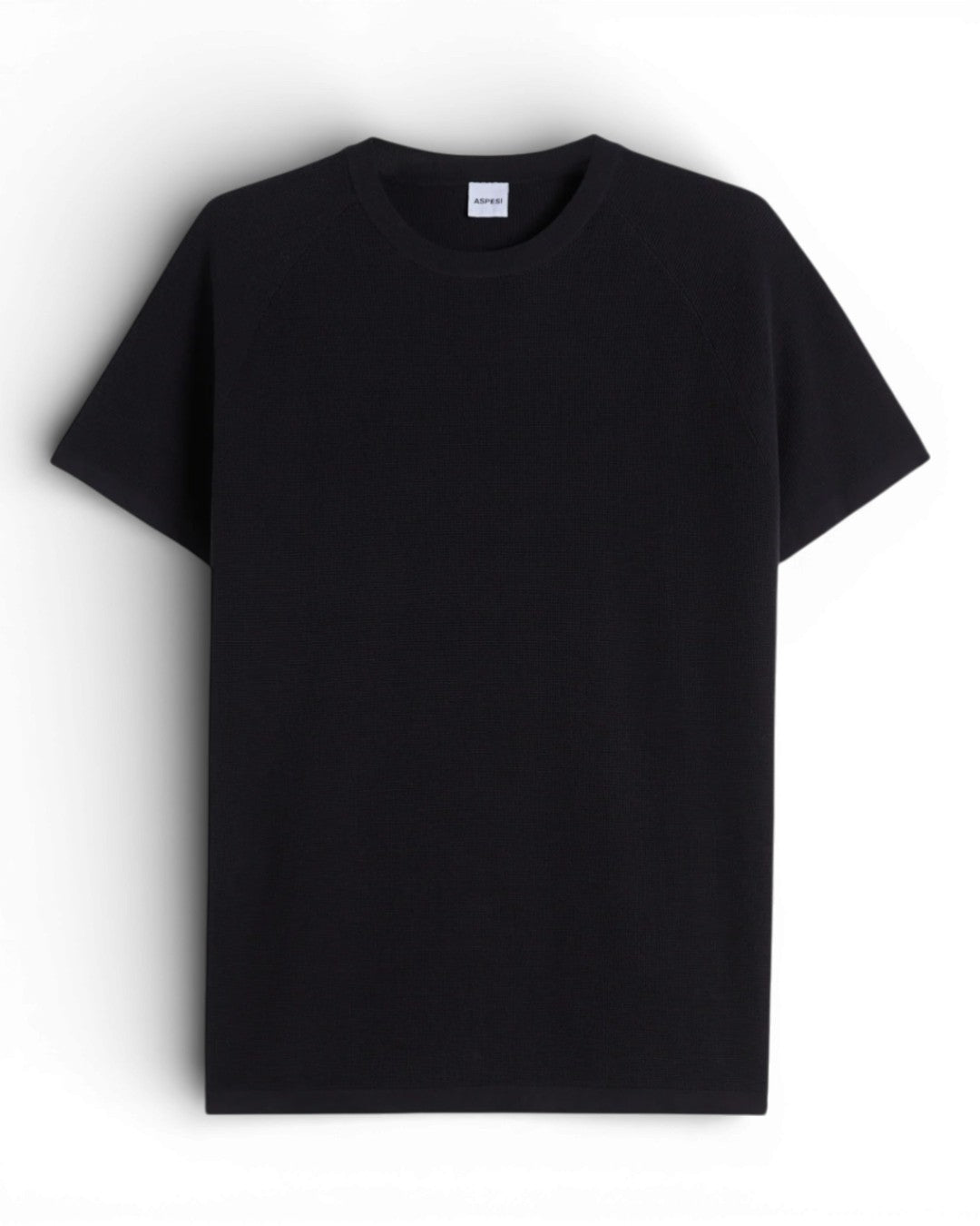 Navy Knitted Microwaffled Roundneck T-shirt