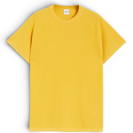 Yellow Knitted Microwaffled Roundneck T-shirt
