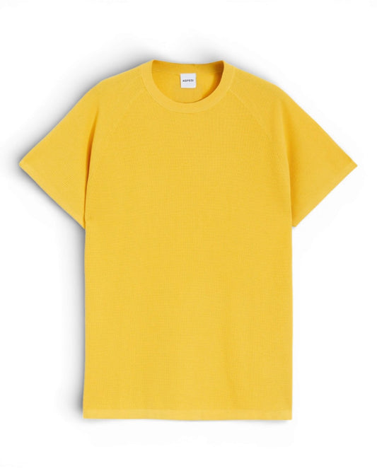Yellow Knitted Microwaffled Roundneck T-shirt