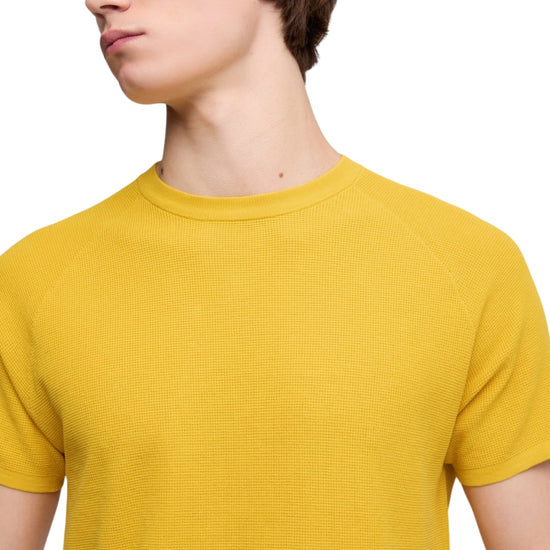 Yellow Knitted Microwaffled Roundneck T-shirt