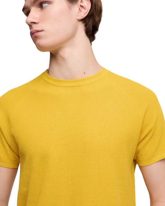 Yellow Knitted Microwaffled Roundneck T-shirt