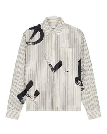 Charcoal White Brushstroke Logo Stripe Shirt